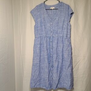 Briggs Womens XL Blue Linen Blend Sleeveless Button Down Midi Summer Dress